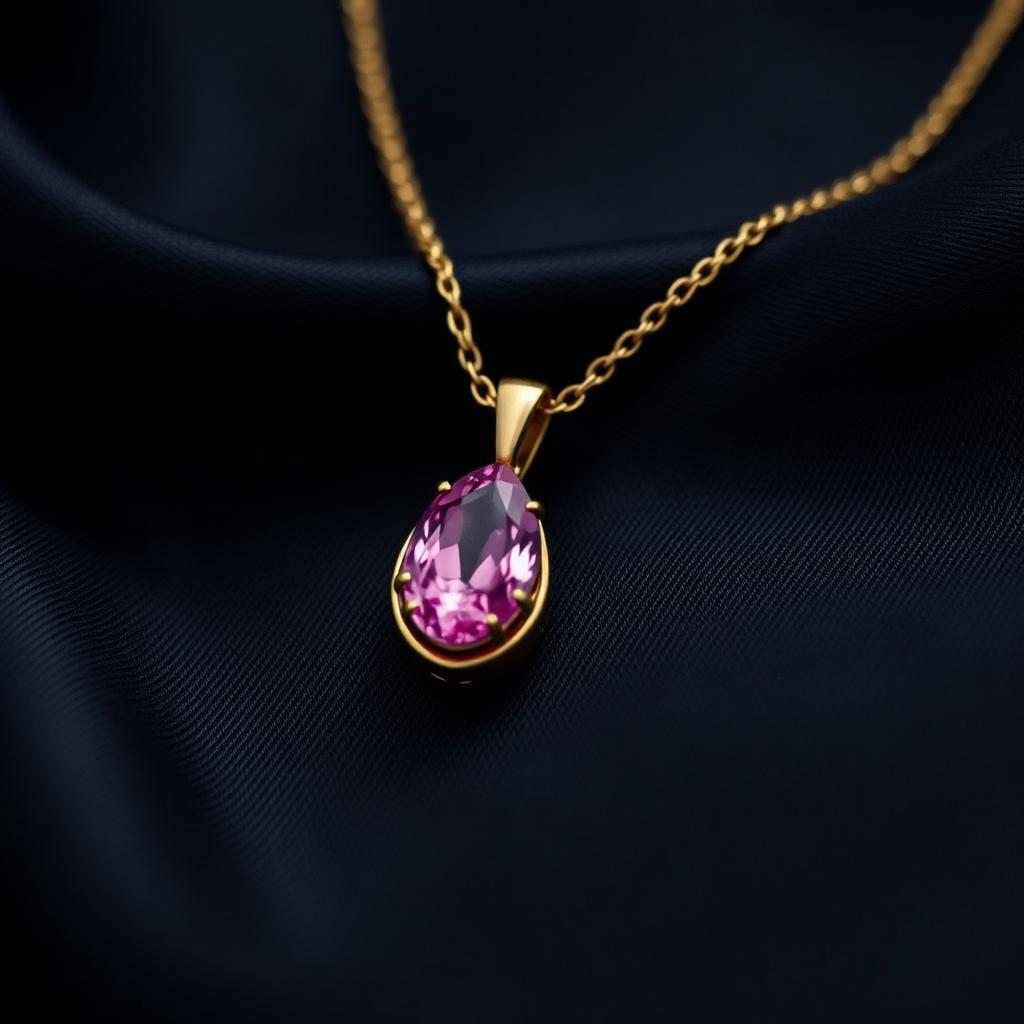 Gold pink sapphire pendant necklace
